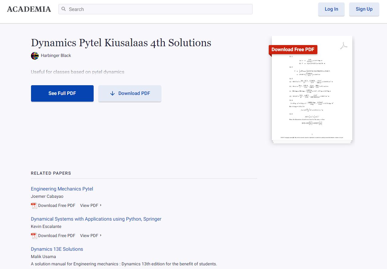 Dynamics Pytel Kiusalaas 4th Solutions